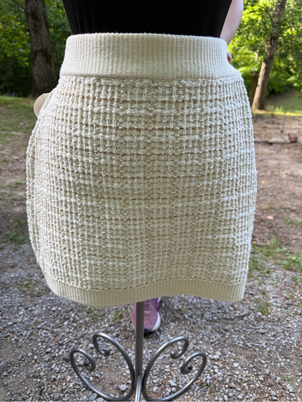 Francesca's Collections Cream Textured Knit Mini Skirt